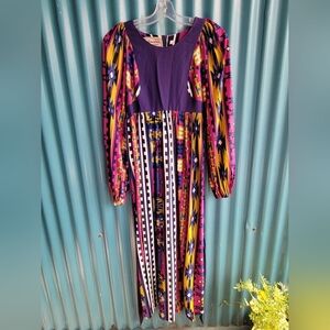 Vintage  Young Edwardian by Arpeja purple mosaic 70s party dress size 9